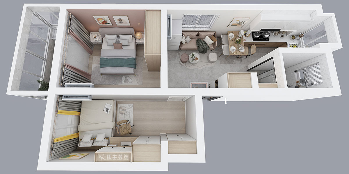 仇美蓉｜愛達花園蘭花園62-14-302-60㎡-北歐風格｜2室1廳1衛(wèi)｜二手房裝修｜定制家￥83229｜全包8