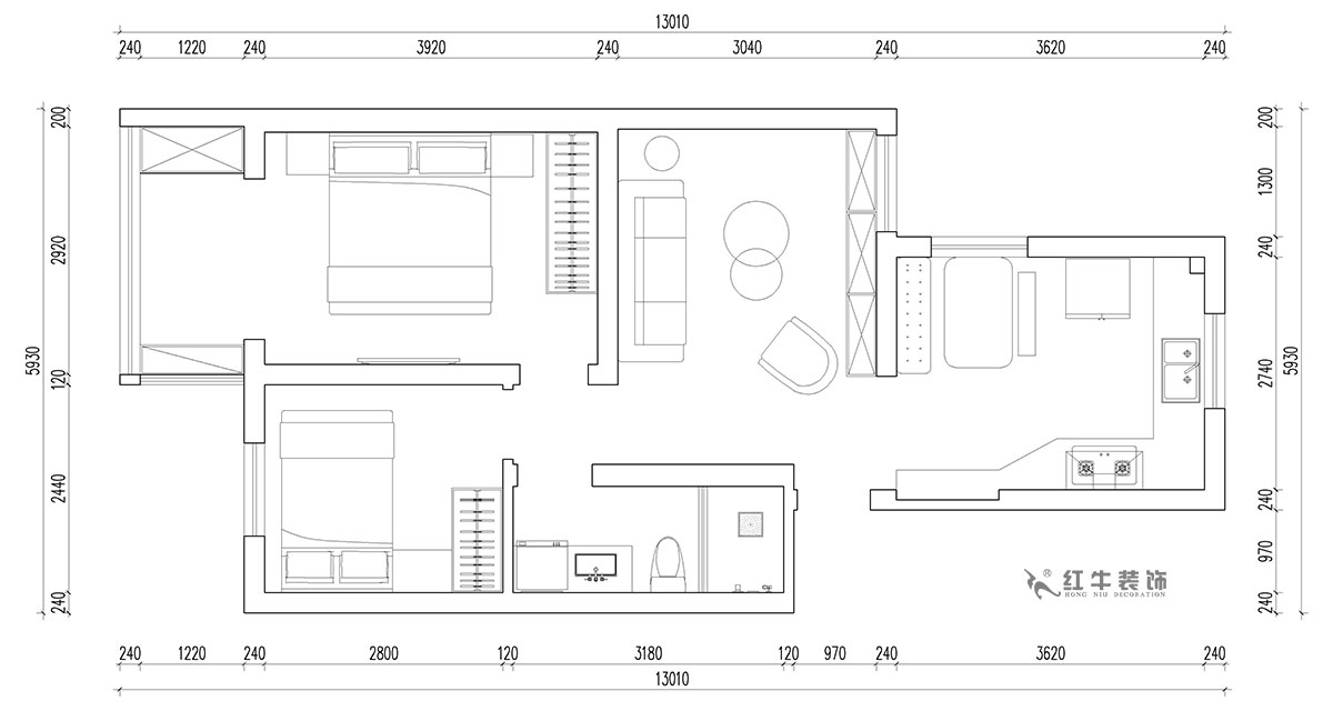 朱明琪｜富康新村8-204-63㎡-北歐原木風格｜2室2廳1衛(wèi)｜老房翻新｜定制家￥112770｜全包11萬｜00_02平面布局圖