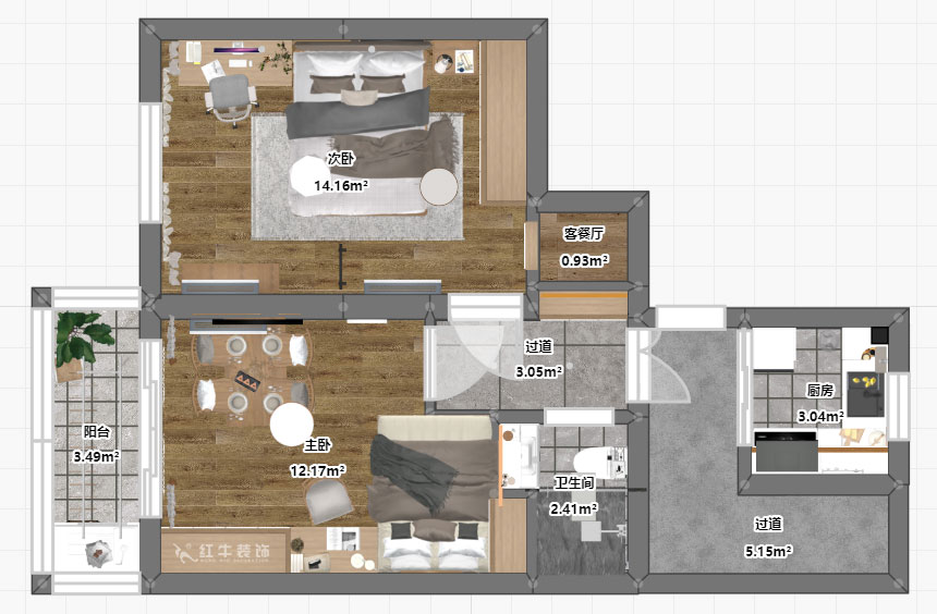 賈庭｜木匠營123號(hào)605室-50㎡-現(xiàn)代風(fēng)格｜2室0廳1廚1衛(wèi)｜老房裝修｜定制家￥83400｜全包8