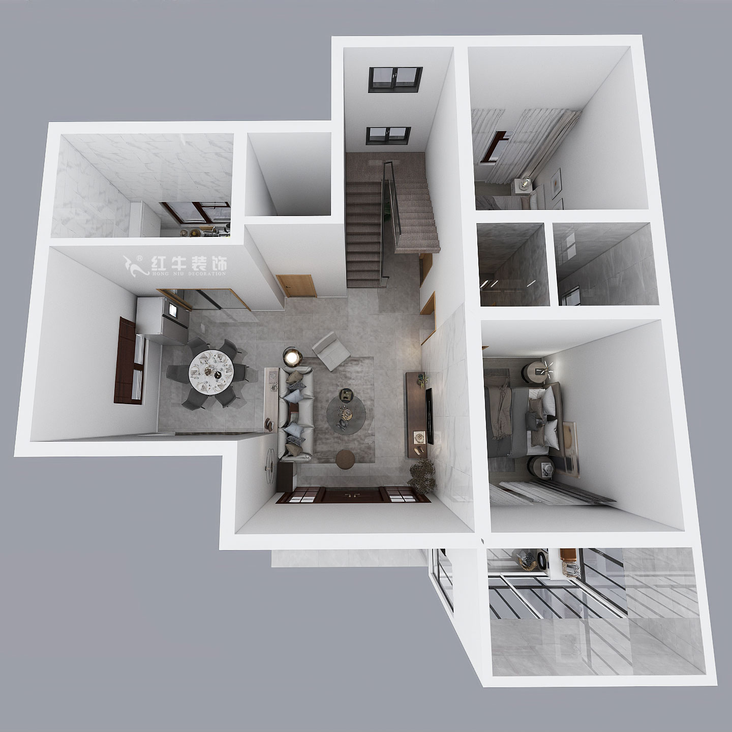 劉小勇｜酈湖美墅90-102-190㎡-現(xiàn)代風格｜4室2廳3衛(wèi)｜新房裝修｜定制家￥288000｜全包33萬｜00_07一樓鳥瞰圖