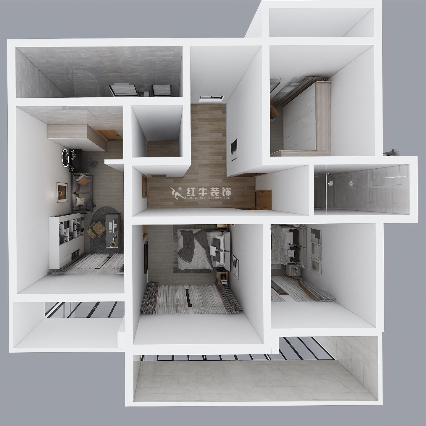 劉小勇｜酈湖美墅90-102-190㎡-現(xiàn)代風格｜4室2廳3衛(wèi)｜新房裝修｜定制家￥288000｜全包33萬｜00_08二樓鳥瞰圖