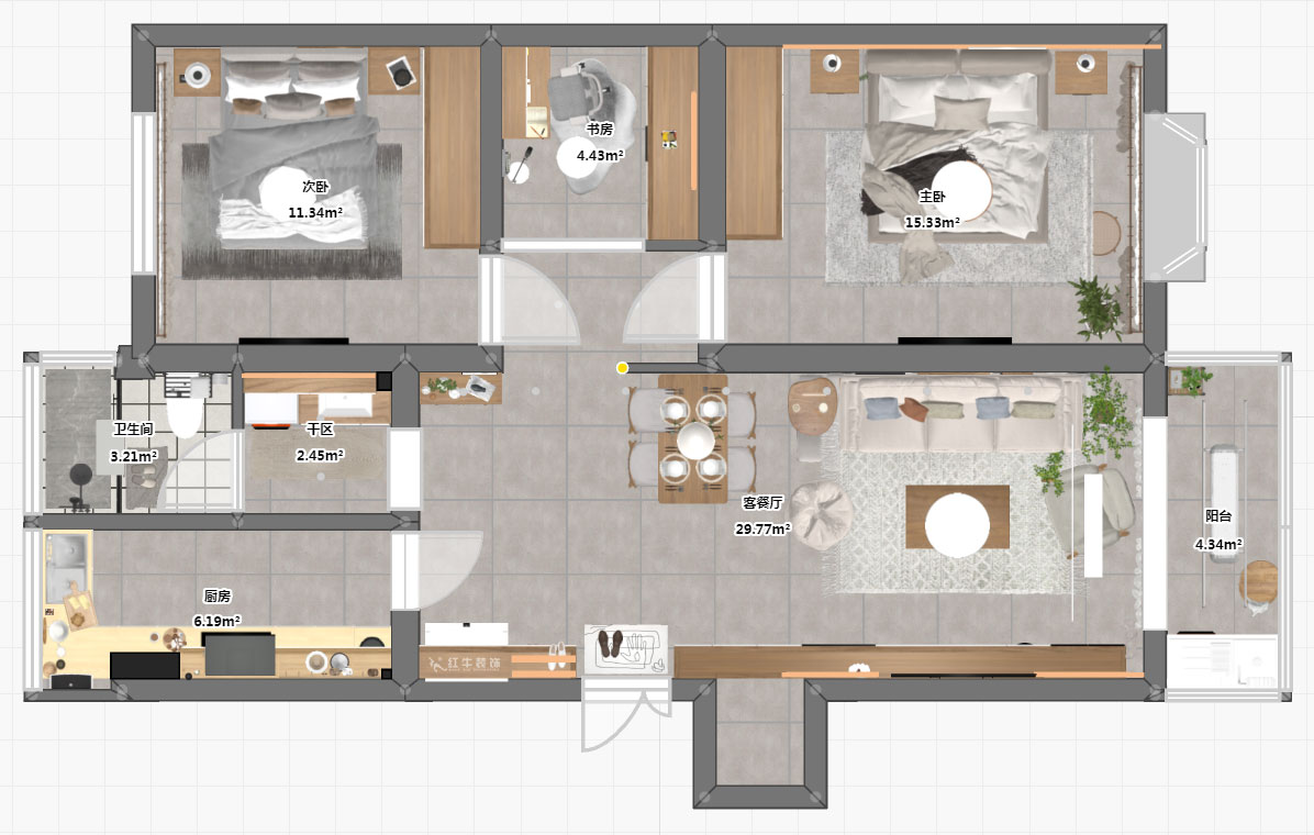 朱彥｜華陽佳園華清苑109-201-98㎡-北歐風(fēng)格｜2室2廳1衛(wèi)｜老房裝修｜定制家｜全包12萬｜00_03平面彩圖