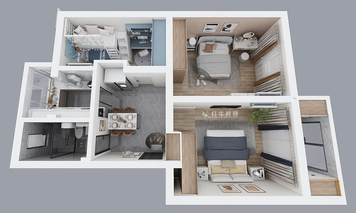 劉小勇｜馬鞍山路2號小區(qū)6-101-77㎡-現(xiàn)代簡約風(fēng)格｜3室1廳1衛(wèi)｜二手房裝修｜定制家￥100600｜全包10