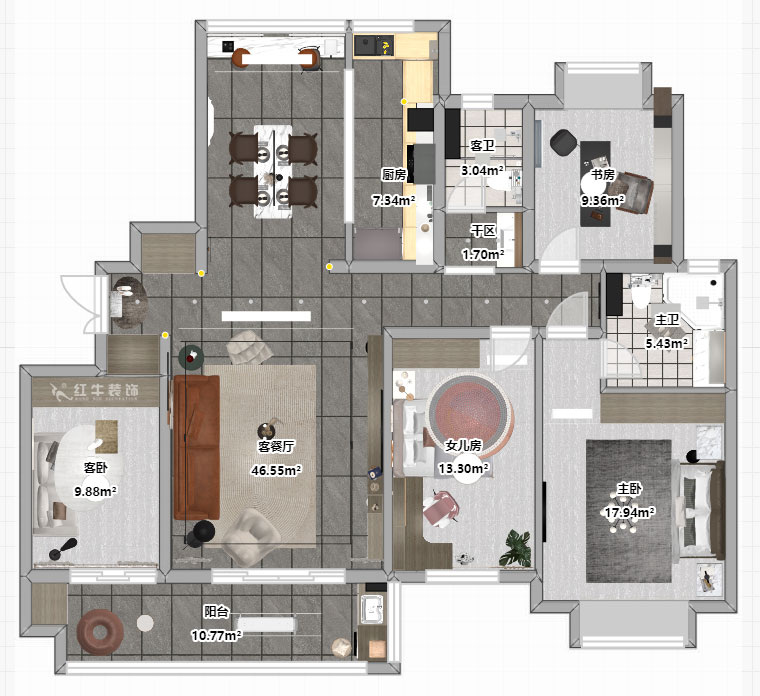 劉萍萍｜和熙臻苑4-2-2201-158㎡-簡約風(fēng)格｜4室2廳2衛(wèi)｜老房裝修｜定制家￥155466｜全包23