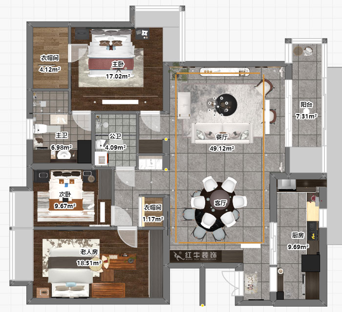 蔣?。┞∶舾?2-1-301-160㎡-中式風(fēng)格｜3室2廳2衛(wèi)｜舊房裝修｜定制家｜全包22萬｜00_03平面彩圖
