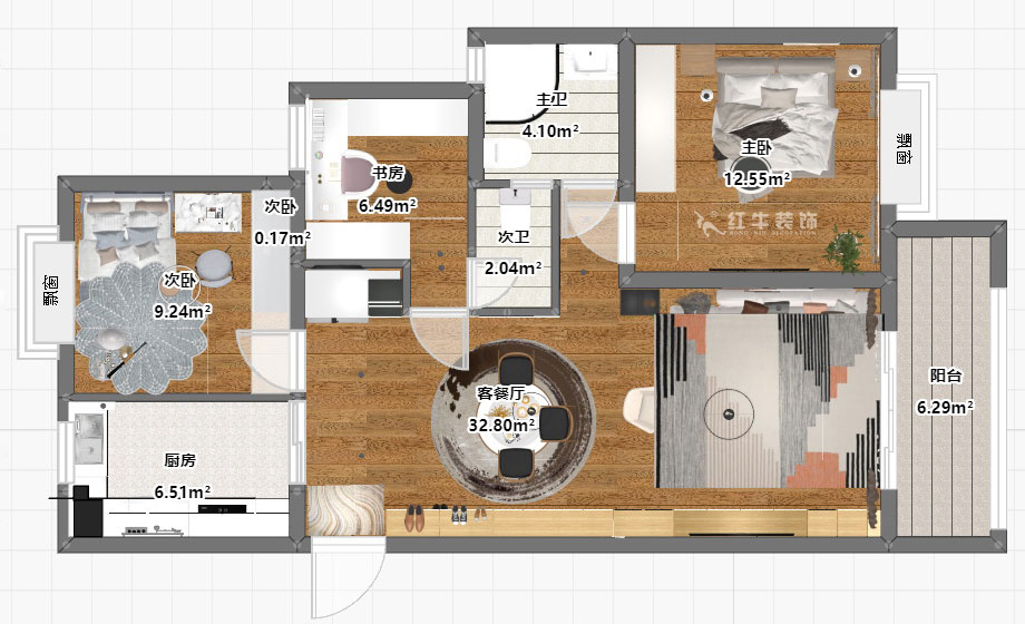 朱彥｜威尼斯水城十八街區(qū)6-1505-115㎡-簡約風(fēng)格｜3室2廳2衛(wèi)｜新房裝修｜定制家￥150000｜全包15萬｜00_03平面彩圖