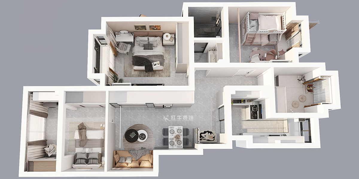 朱彥｜托樂嘉睦鄰居-5-604-102㎡-簡約風(fēng)格｜4室2廳1衛(wèi)｜老房裝修｜三房改四房｜定制家｜全包14萬｜00_04鳥瞰圖