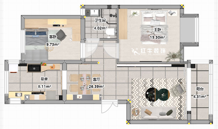 朱明琪｜遠(yuǎn)拓橡樹城12-3-505-85㎡-現(xiàn)代簡(jiǎn)約風(fēng)格｜3室2廳1衛(wèi)｜新房裝修｜定制家￥120106｜全包12萬｜00_03平面彩圖