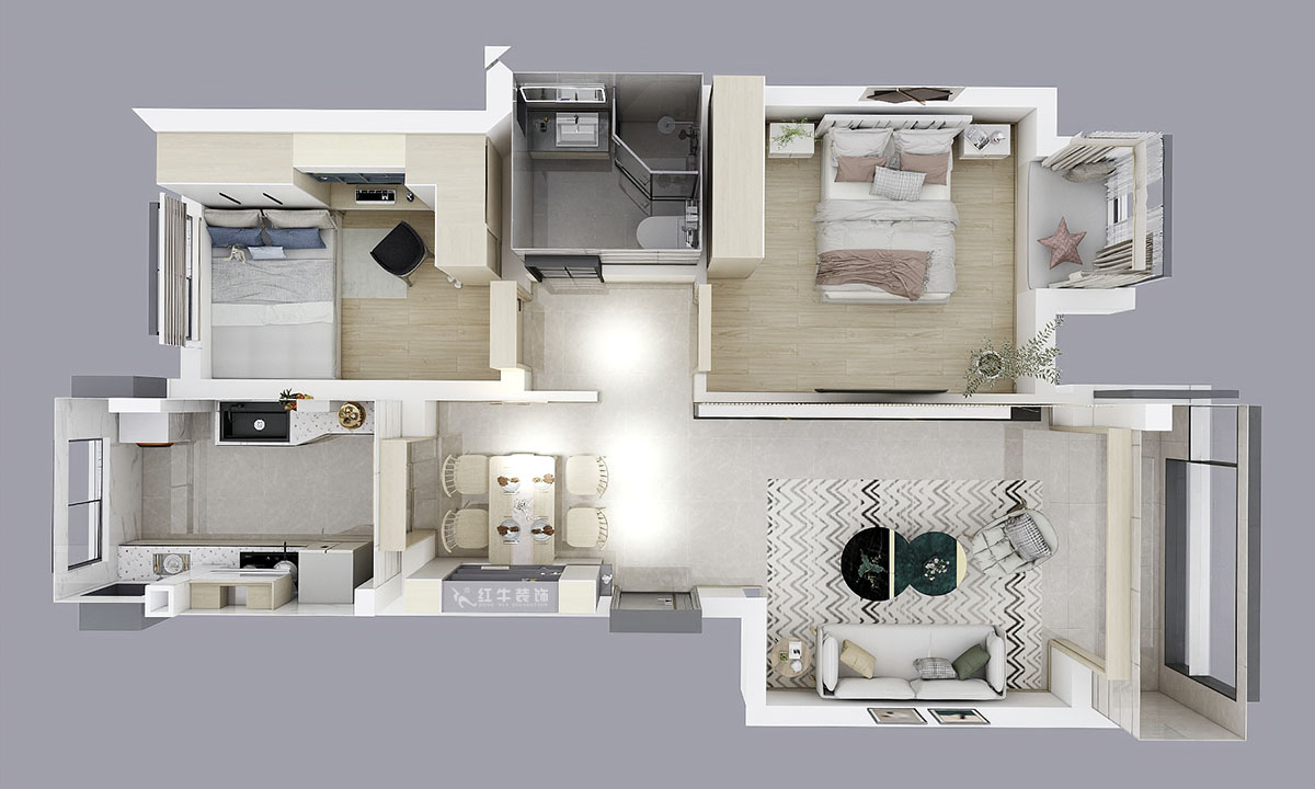 朱明琪｜遠(yuǎn)拓橡樹城12-3-505-85㎡-現(xiàn)代簡(jiǎn)約風(fēng)格｜3室2廳1衛(wèi)｜新房裝修｜定制家￥120106｜全包12萬｜00_04鳥瞰圖