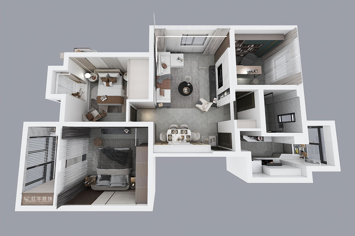 朱明琪｜亞都天元居9-1004-113㎡-現(xiàn)代簡(jiǎn)約風(fēng)格｜3室1廳1衛(wèi)｜老房翻新｜定制家￥161800｜全包15萬(wàn)｜00_05鳥(niǎo)瞰圖