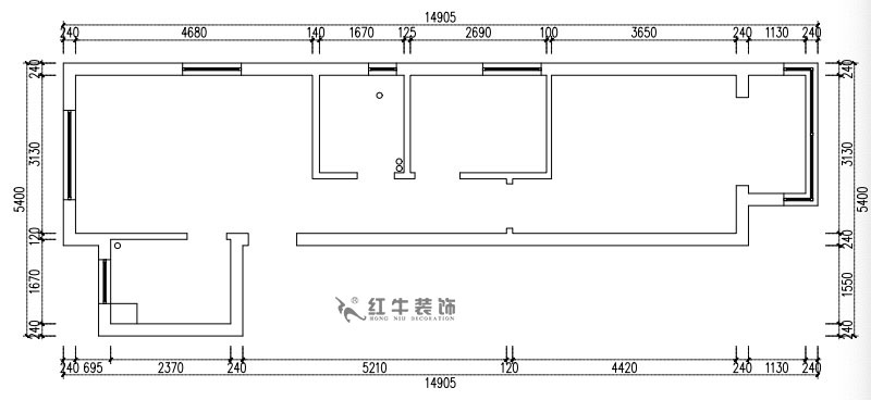 張桐瑋｜紫楊佳園29-2101-59㎡-現(xiàn)代簡(jiǎn)約風(fēng)格｜2室1廳1衛(wèi)｜新房裝修｜定制家￥89500｜全包10萬｜00_01原始結(jié)構(gòu)圖
