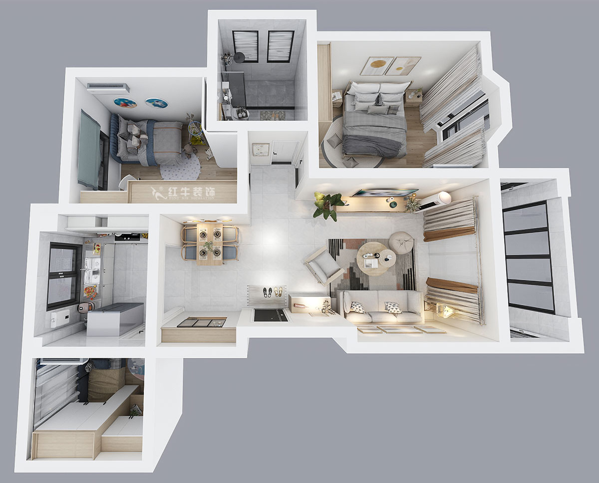 吳波｜御水灣花園61-401-90㎡-現(xiàn)代風(fēng)格｜2室2廳1衛(wèi)｜舊房裝修｜定制家￥102861｜全包11萬(wàn)｜00_04鳥(niǎo)瞰圖