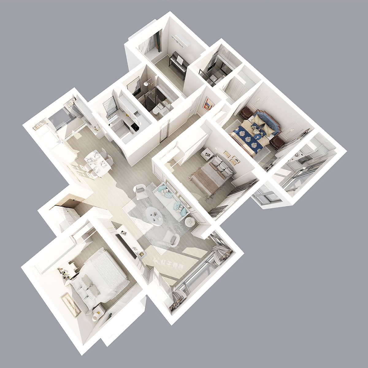 陸利民｜中和橋30號(hào)29-1403-137㎡-美式風(fēng)格｜4室2廳3衛(wèi)｜新房裝修｜半包￥94990｜半包9