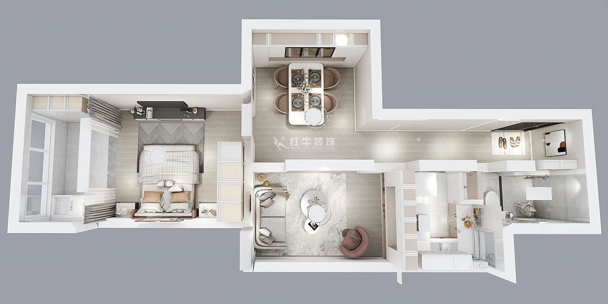 顧娟｜高樓門37-303-60㎡-現(xiàn)代風(fēng)格｜1室2廳1衛(wèi)｜舊房裝修｜定制家￥90700｜全包11萬｜00_04鳥瞰圖