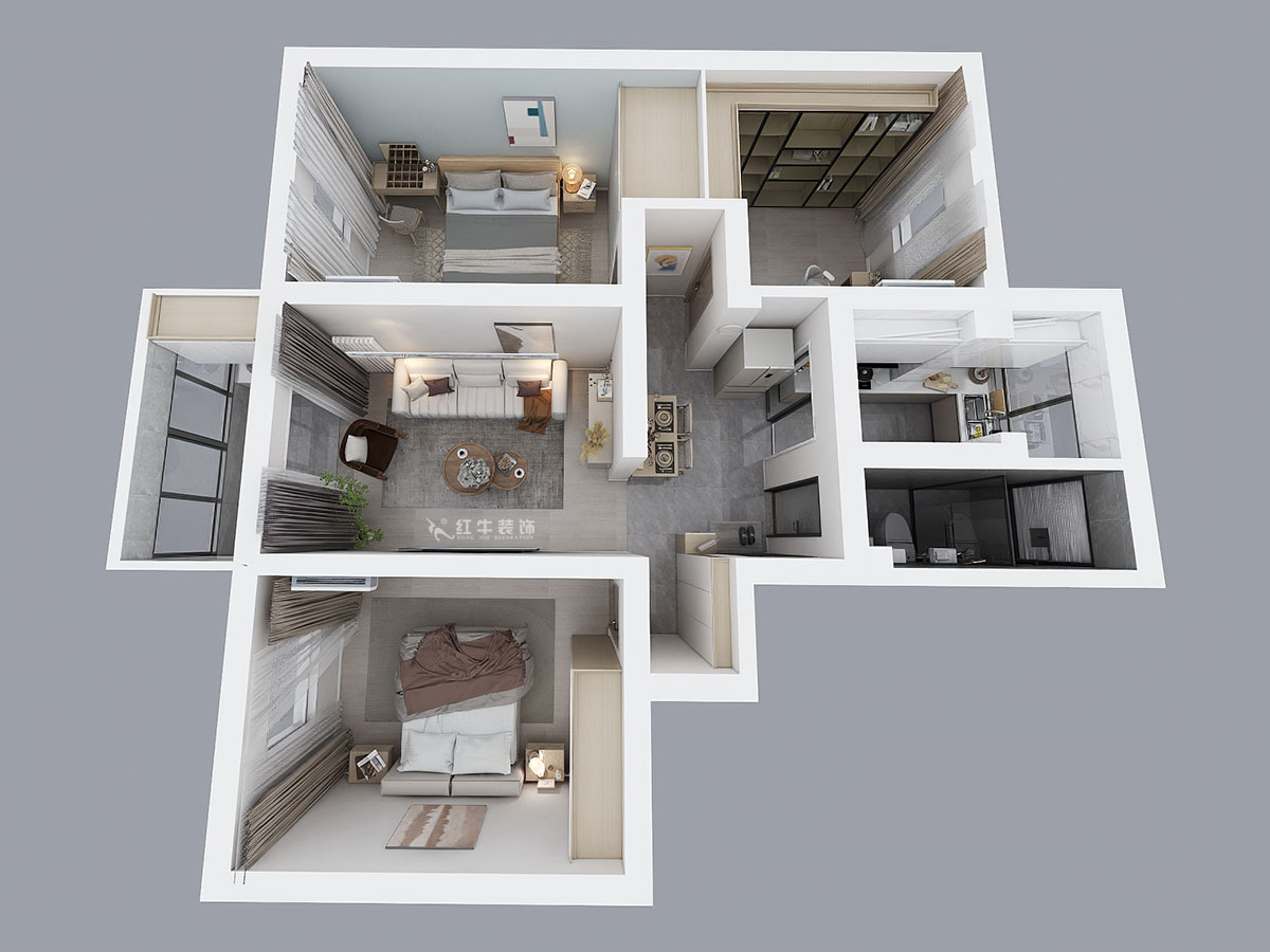魏明花｜五條巷3號502室-98㎡-現(xiàn)代簡約風(fēng)格｜3室2廳1衛(wèi)｜二手房裝修｜定制家￥135762｜全包13萬｜00_04鳥瞰圖