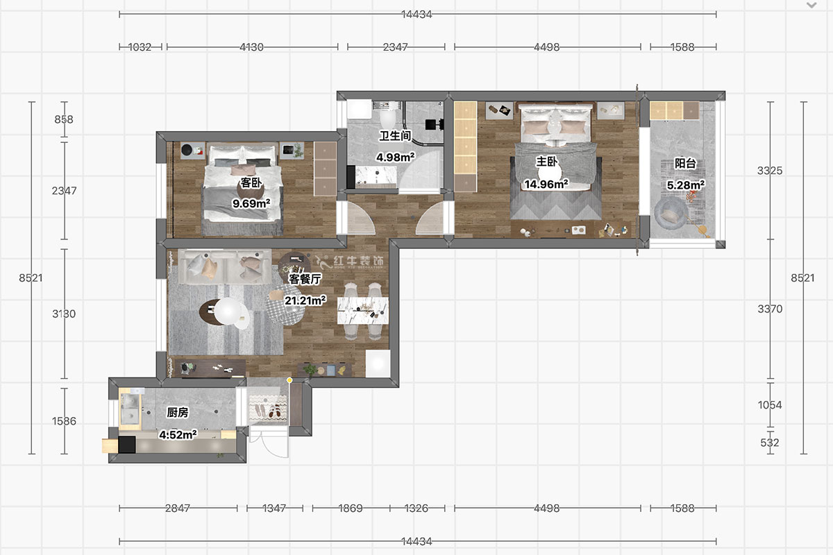 顧娟｜逸境南苑3-311-90㎡-現(xiàn)代風(fēng)格｜2室2廳1衛(wèi)｜新房裝修｜定制家￥121180｜全包12
