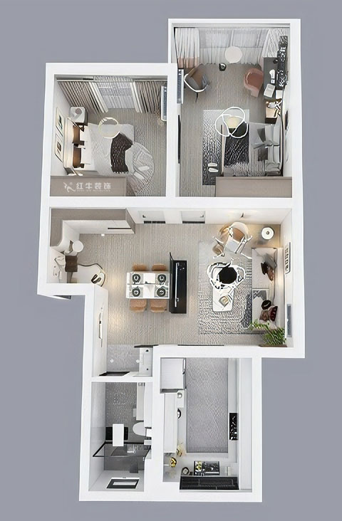 吳波｜康居新寓6-602-90㎡-現代風格｜2室2廳2衛(wèi)｜舊房裝修｜定制家｜全包12萬｜00_04鳥瞰圖