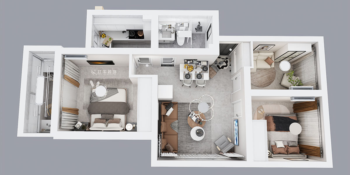 劉萍萍｜秦虹小區(qū)鶯虹苑12-56-701-78㎡-簡歐風(fēng)格｜3室2廳1衛(wèi)｜老房裝修｜定制家｜全包12萬｜00_05鳥瞰圖