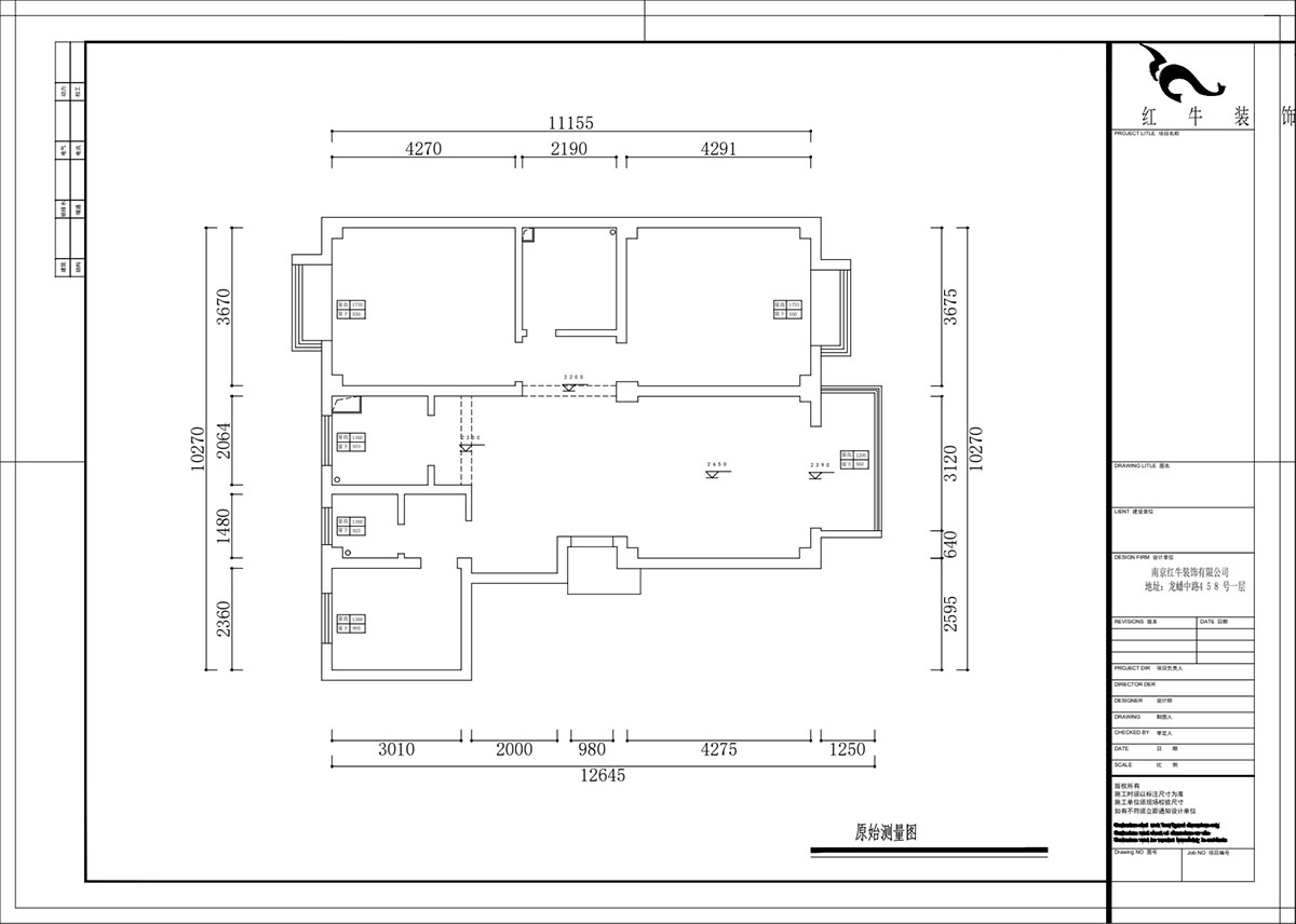 熊皓宇｜印湖山莊5-3-605-120㎡-新中式風(fēng)格｜3室2廳2衛(wèi)｜毛坯房裝修｜定制家｜全包18萬｜00_01原始測(cè)量圖