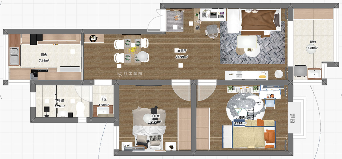 朱彥｜廣廈嘉苑8-1-202-85㎡-簡約風格｜2室2廳1衛(wèi)｜老房裝修｜定制家｜全包12萬｜00_03平面彩圖
