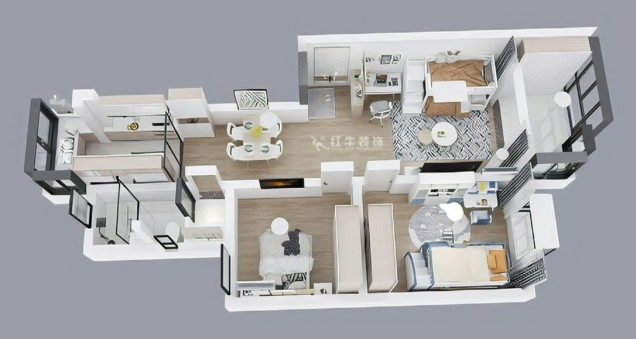 朱彥｜廣廈嘉苑8-1-202-85㎡-簡約風格｜2室2廳1衛(wèi)｜老房裝修｜定制家｜全包12萬｜00_04鳥瞰圖半墻