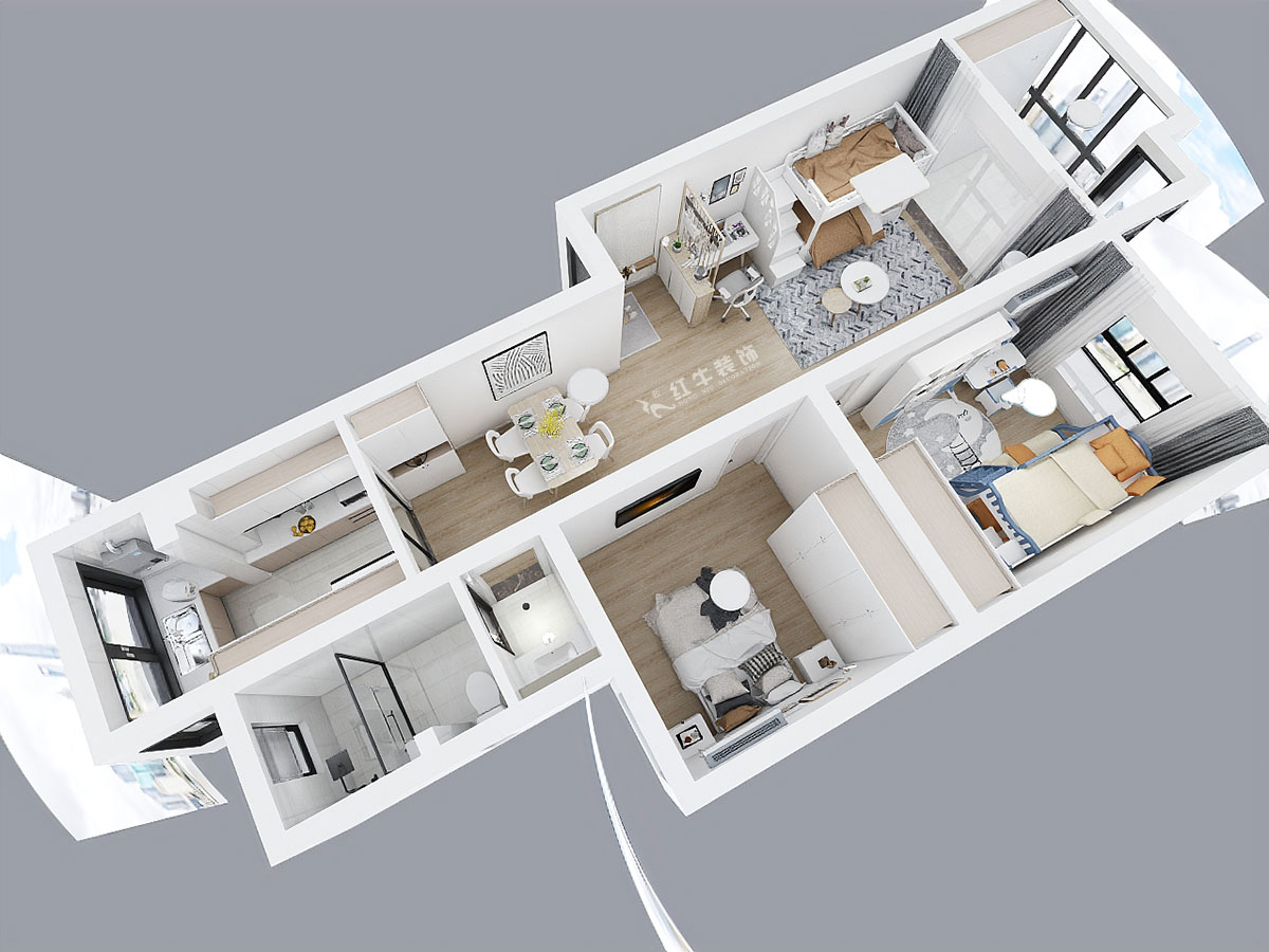 朱彥｜廣廈嘉苑8-1-202-85㎡-簡約風格｜2室2廳1衛(wèi)｜老房裝修｜定制家｜全包12萬｜00_05鳥瞰圖全墻