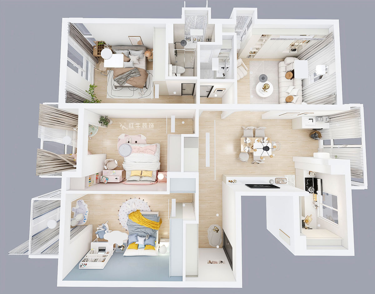 朱彥｜仁恒翠竹園26-204-130㎡-簡(jiǎn)約風(fēng)格｜3室2廳2衛(wèi)｜老房裝修｜定制家｜全包20萬(wàn)｜00_04鳥瞰圖