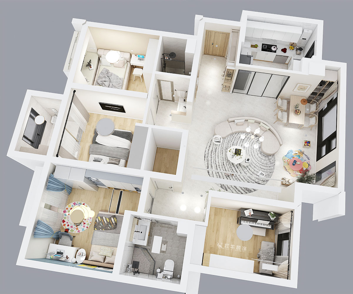 魏利利｜萬達(dá)茂御湖世家二期7-1905-131㎡-現(xiàn)代簡約風(fēng)格｜4室2廳2衛(wèi)｜毛坯房裝修｜定制家｜全包17萬｜00_04鳥瞰圖