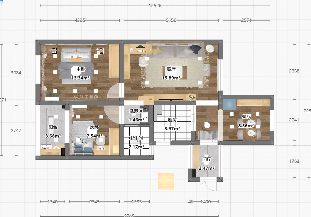 仇美蓉｜花港幸福城杜鵑園9-2-2208-88㎡-日式風格｜2室2廳1衛(wèi)｜新房裝修｜定制家｜全包10