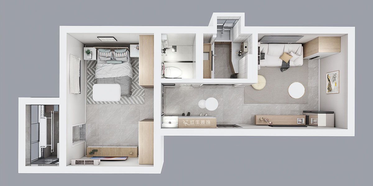 孟憲濤｜大光路菜市口1號2-2-205-50㎡-簡約風格｜1室1廳1衛(wèi)｜老房裝修｜定制家｜全包9萬｜00_04鳥瞰圖