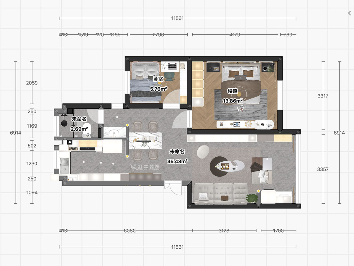顧娟｜苜蓿園東街1號49-501-72㎡-現(xiàn)代簡約風(fēng)格｜2室2廳1衛(wèi)｜舊房裝修｜定制家｜全包11