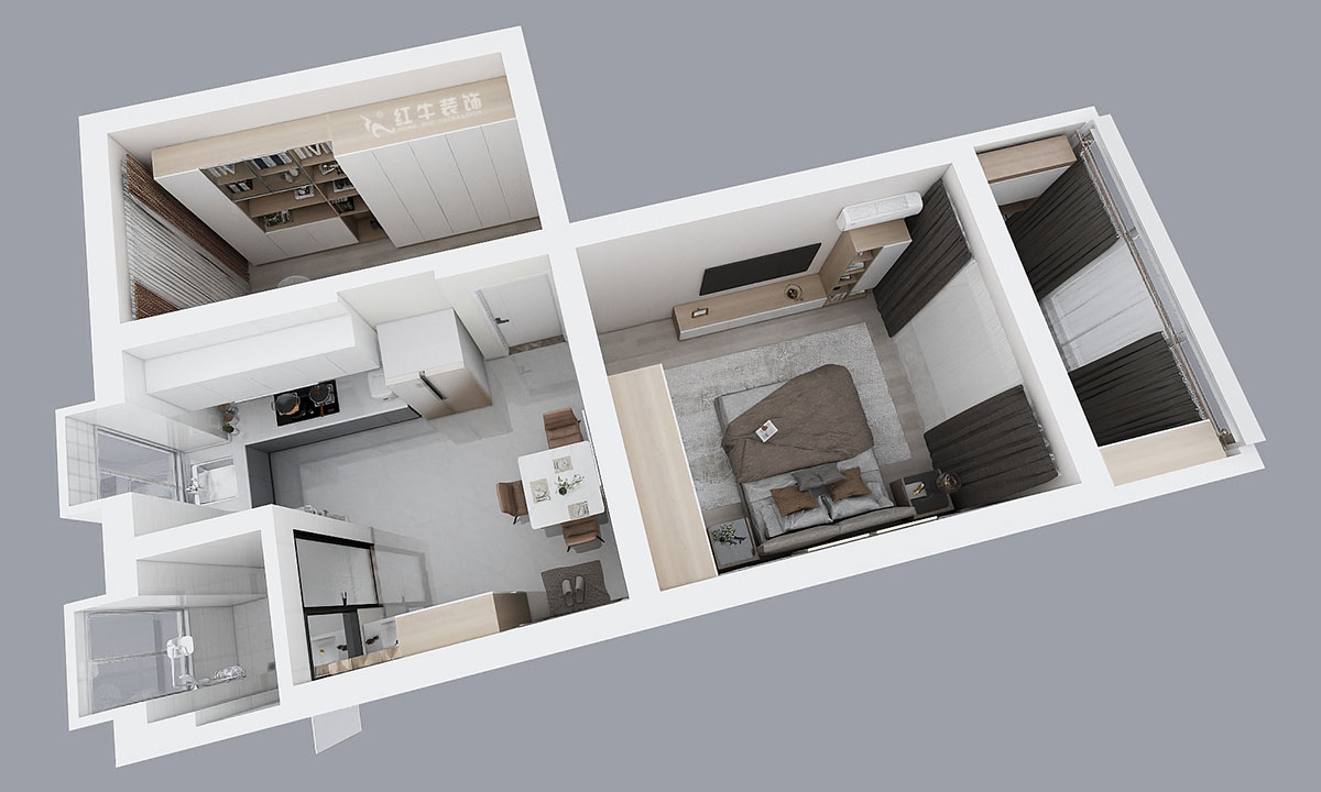 劉曉芳｜隨園10號(hào)2-501-51㎡-現(xiàn)代簡(jiǎn)約風(fēng)格｜2室1廳1衛(wèi)｜老房裝修｜定制家￥86990｜全包8