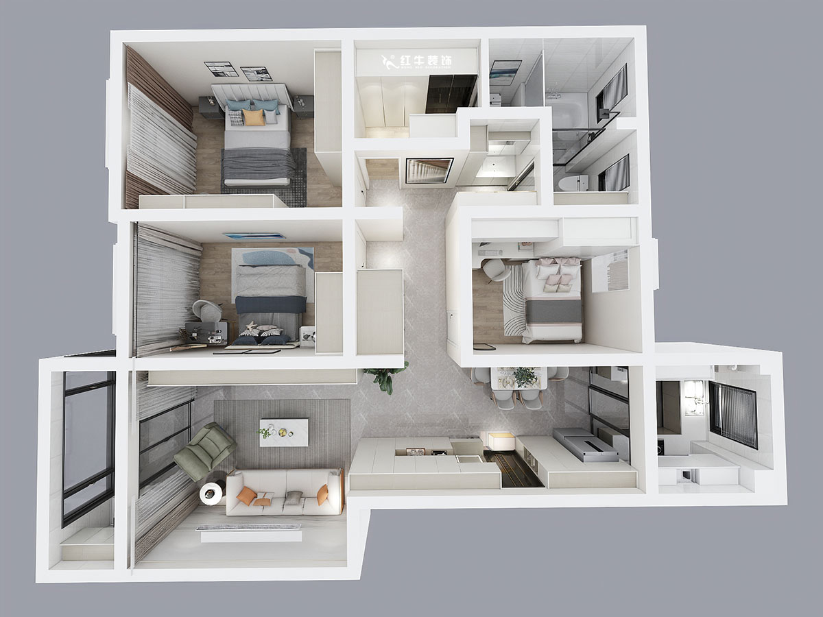 魏明花｜鴻意星城19-302-130㎡-現(xiàn)代簡約風格｜3室2廳2衛(wèi)｜二手房裝修｜定制家｜全包17