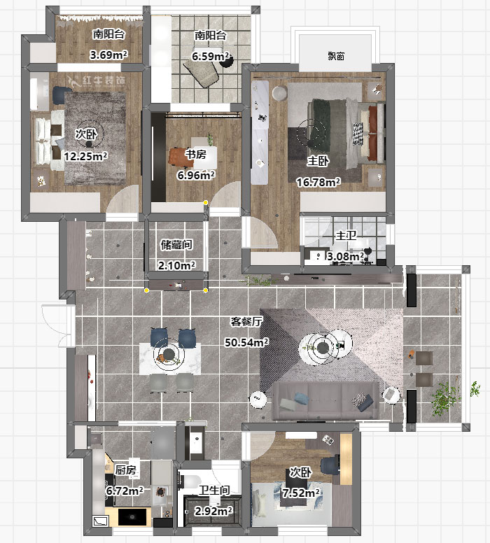 蔣?。欉\(yùn)嘉園18-2-304-140㎡-現(xiàn)代簡(jiǎn)約風(fēng)格｜4室2廳2衛(wèi)｜新房裝修｜定制家｜全包22萬(wàn)｜00_03平面彩圖