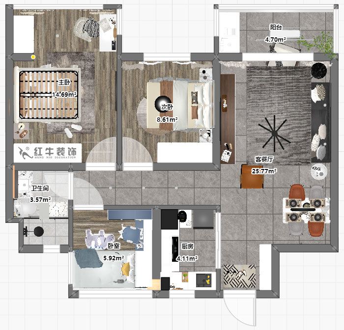 劉小勇｜招商公園里1-303-88㎡-現(xiàn)代簡約風(fēng)格｜3室2廳1衛(wèi)｜老房裝修｜定制家｜全包11萬｜00_03平面彩圖