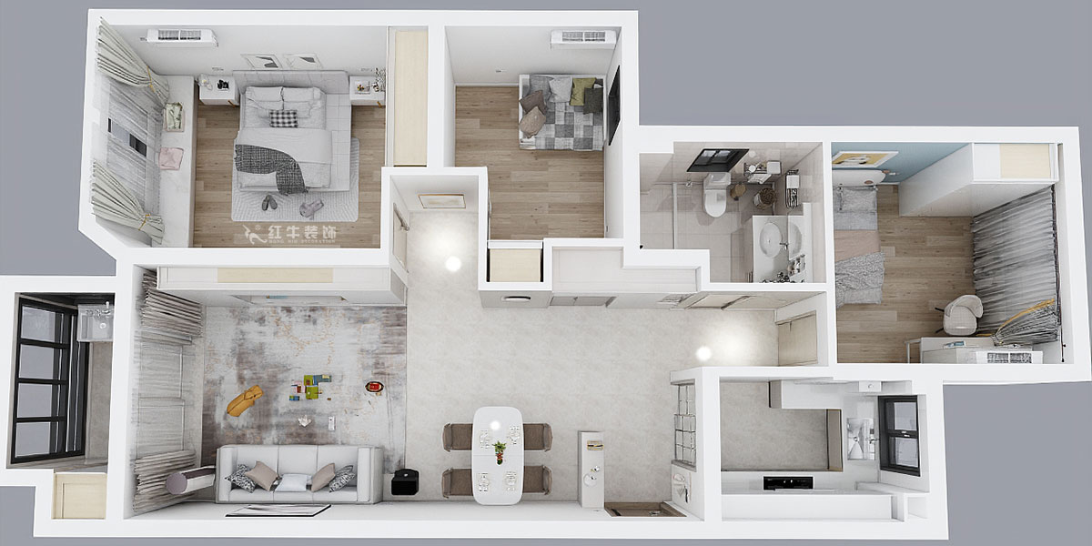 魏利利｜楓情水岸23-506-110㎡-現(xiàn)代簡(jiǎn)約風(fēng)格｜3室2廳1衛(wèi)｜二手房改造｜定制家｜全包14萬(wàn)｜00_05鳥(niǎo)瞰圖