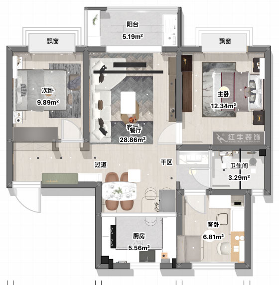 張智猿｜白馬瀾山2-702-89㎡-現(xiàn)代風格｜3室1廳1衛(wèi)｜新房裝修｜定制家｜全包12萬｜00_04平面彩圖