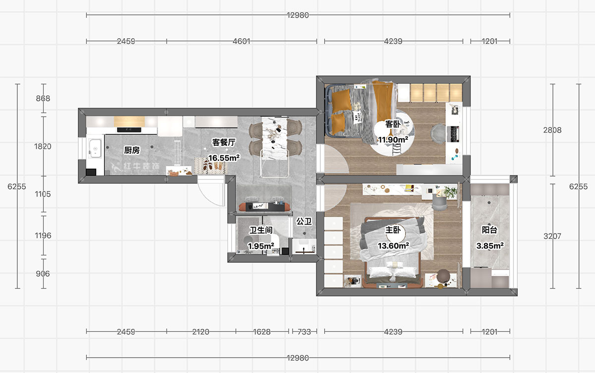 顧娟｜清涼山莊50號6-501-60㎡-現(xiàn)代風格｜2室2廳1衛(wèi)｜舊房裝修｜定制家｜全包11