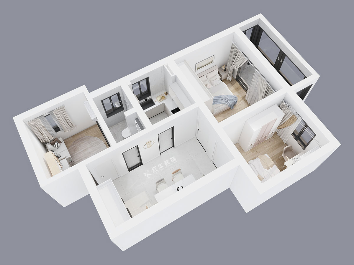 蔣?。ㄠ捖纷≌^(qū)72-1806-70㎡-現(xiàn)代簡約風(fēng)格｜3室1廳1衛(wèi)｜老房裝修｜定制家｜全包10萬｜00_04鳥瞰圖