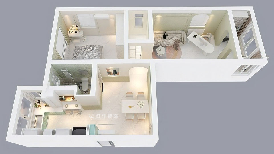 張智猿｜石鼓路39號2-201-60㎡-法式奶油風(fēng)｜2室2廳1衛(wèi)｜老房裝修｜定制家｜全包13萬｜00_05鳥瞰圖