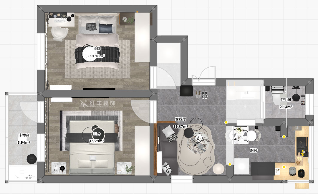 蔣琛｜驢子巷后街20號1-501-60㎡-現(xiàn)代簡約風(fēng)格｜2室1廳1衛(wèi)｜老房裝修｜定制家｜全包9