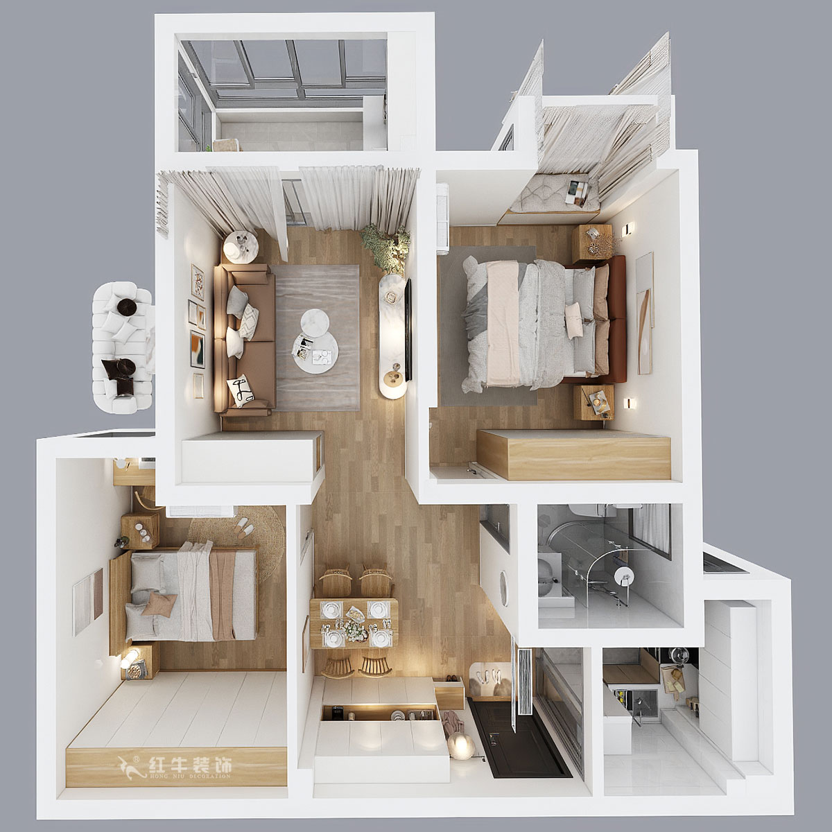 魏明花｜御道嘉庭7-3-1006-80㎡-現(xiàn)代簡約風格｜2室2廳1衛(wèi)｜毛坯房裝修｜定制家｜全包11萬｜00_04鳥瞰圖