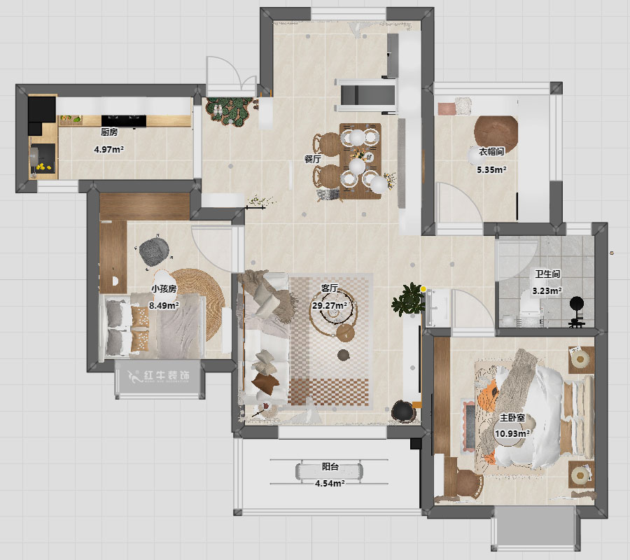 仇美蓉｜弘陽燕江府4-2-1503-93㎡-簡約風格｜3室1廳1衛(wèi)｜老房裝修｜定制家｜全包12萬｜00_03平面彩圖