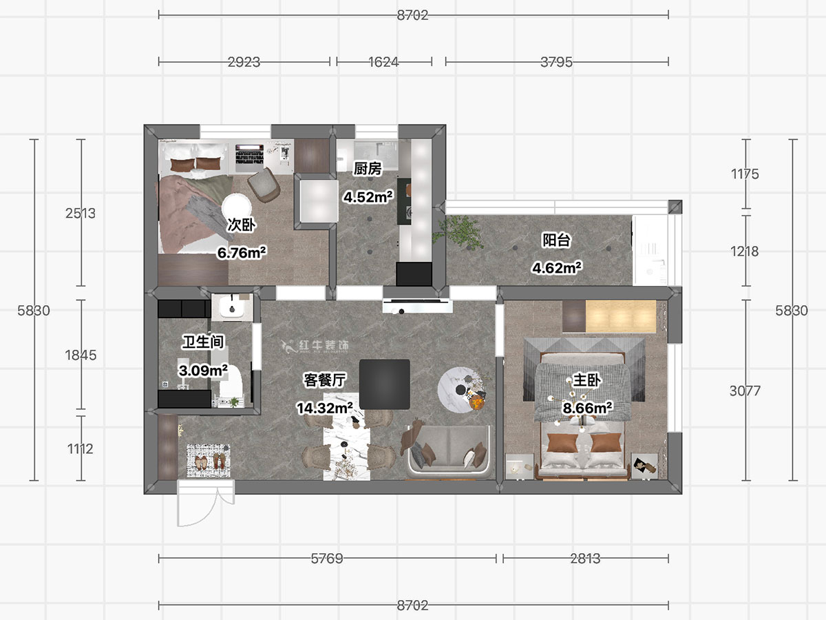 顧娟｜丹鳳新寓1-807-60㎡-現(xiàn)代風(fēng)格｜2室2廳1衛(wèi)｜舊房裝修｜定制家｜全包11