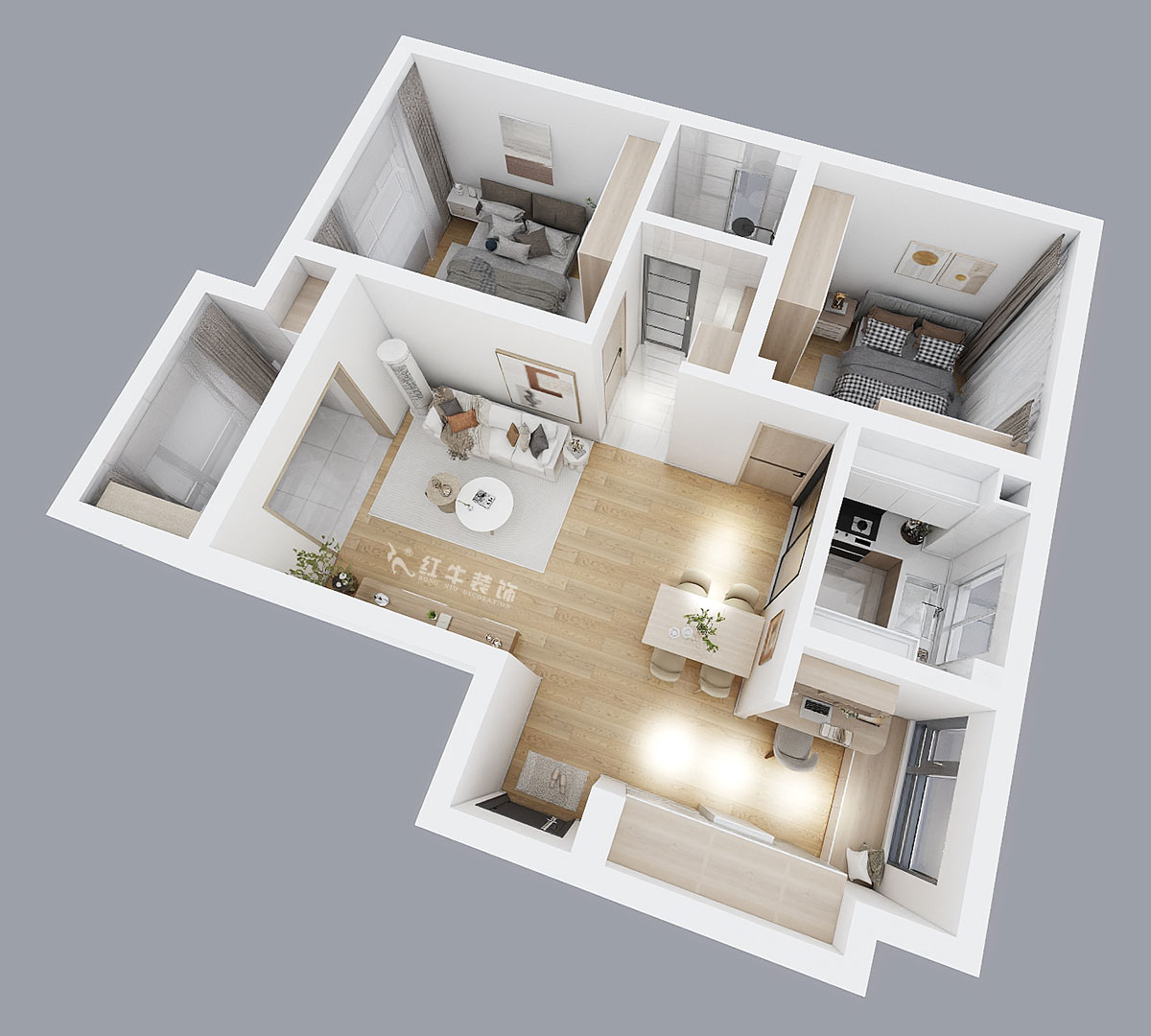 陸利民｜文墨花苑10-909-87㎡-現(xiàn)代風(fēng)格｜3室2廳1衛(wèi)｜舊房裝修｜定制家｜全包12萬｜00_05鳥瞰圖