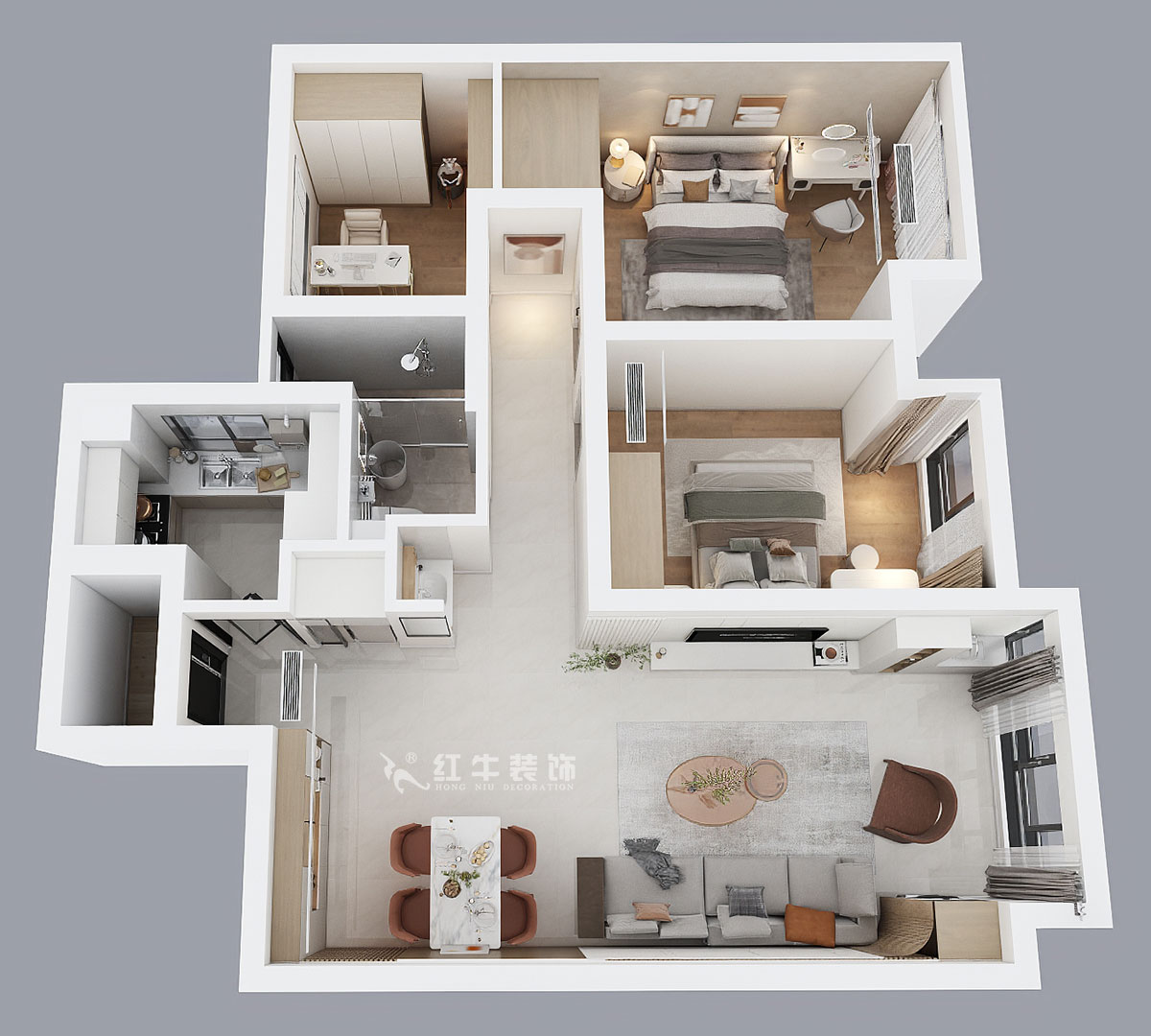 朱彥｜潤錦城11-1702-87㎡-現(xiàn)代簡約風(fēng)格｜3室1廳1衛(wèi)｜新房裝修｜定制家｜全包13萬｜00_04鳥瞰圖