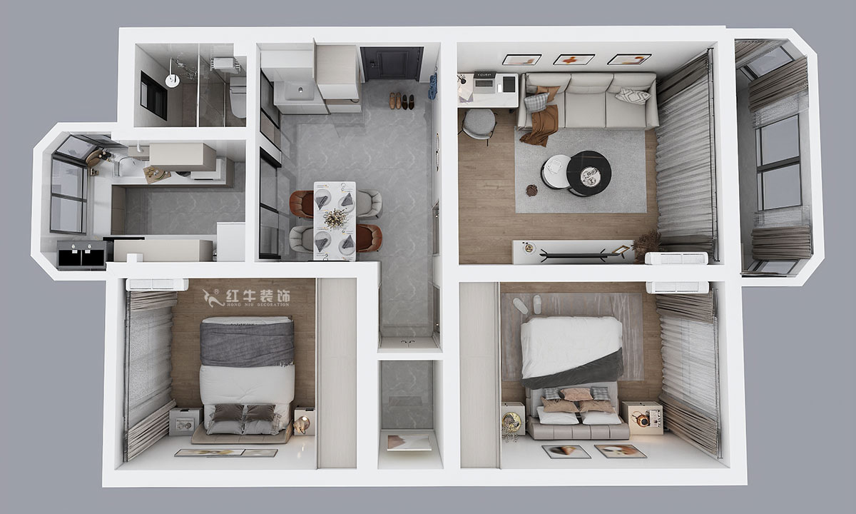 蔣?。r(nóng)科院住宅小區(qū)36-2-304-75㎡-現(xiàn)代簡(jiǎn)約風(fēng)格｜3室1廳1衛(wèi)｜老房裝修｜定制家｜全包11萬(wàn)｜00_04鳥瞰圖
