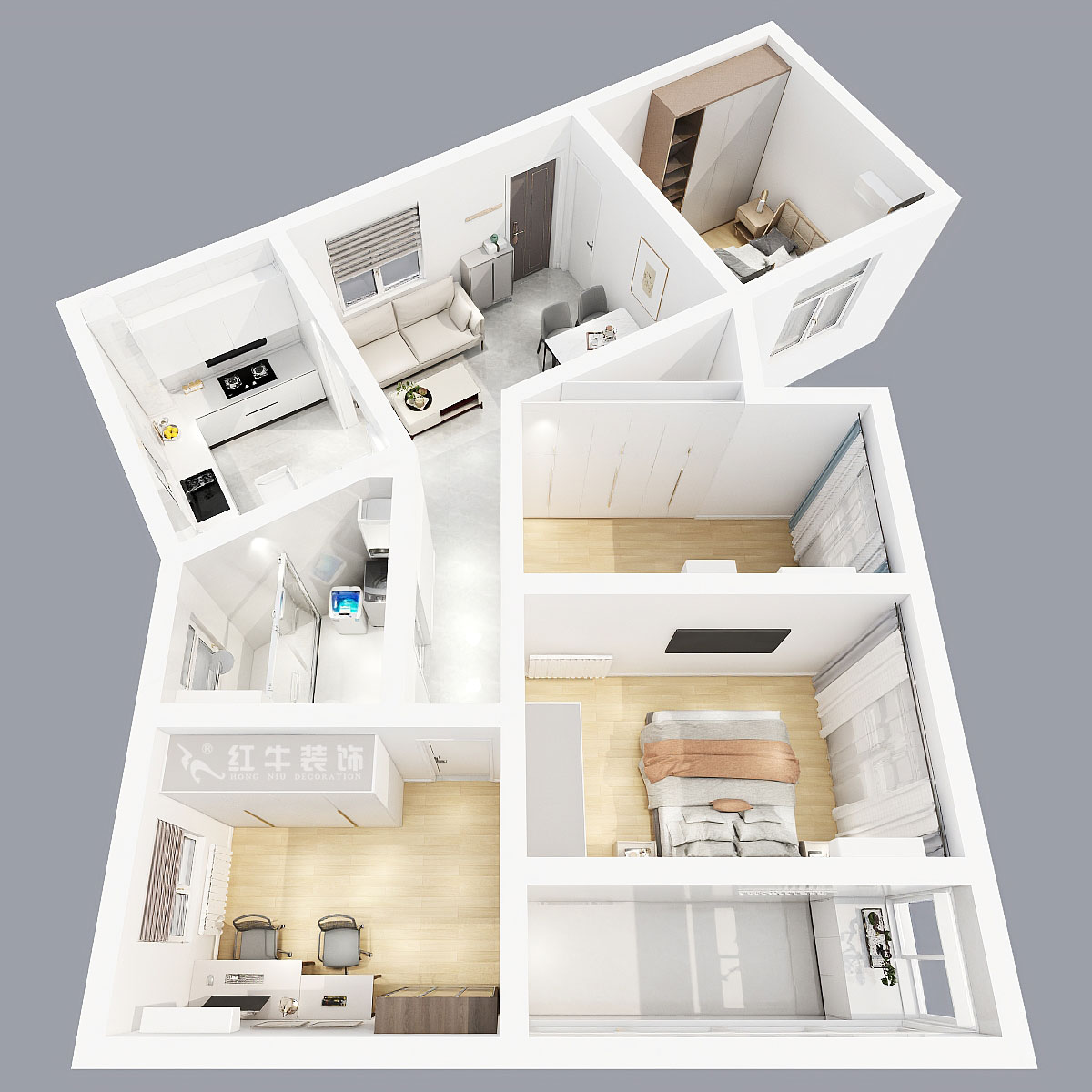 張智猿｜長營村145號1-306-100㎡-現代簡約風格｜4室1廳1衛(wèi)｜老房裝修｜定制家｜全包15萬｜00_05鳥瞰圖