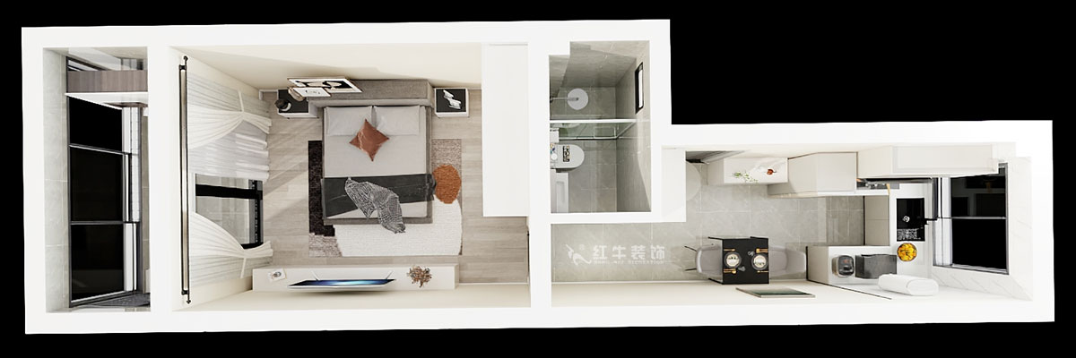 孟憲濤｜殷高巷55-301-50㎡-現(xiàn)代簡約風格｜1室1廳1衛(wèi)｜老房裝修｜定制家｜全包8萬｜00_04鳥瞰圖