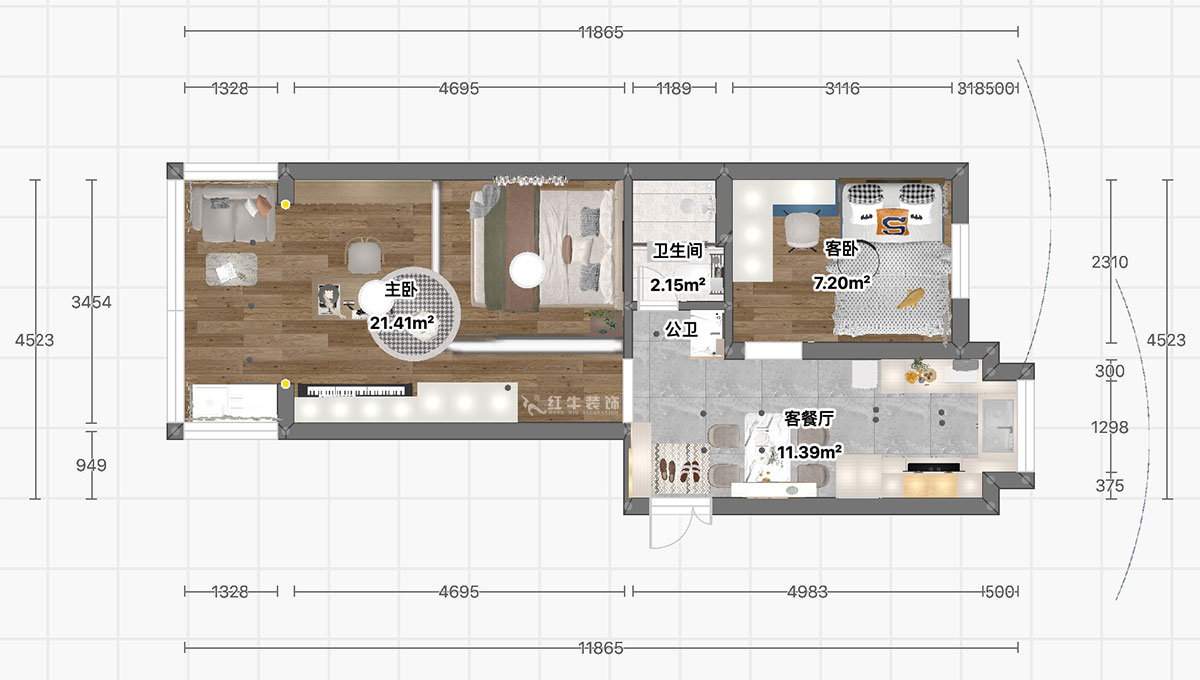 顧娟｜寧海路201號1-507-60㎡-現(xiàn)代簡約風格｜2室2廳1衛(wèi)｜舊房裝修｜定制家｜全包11